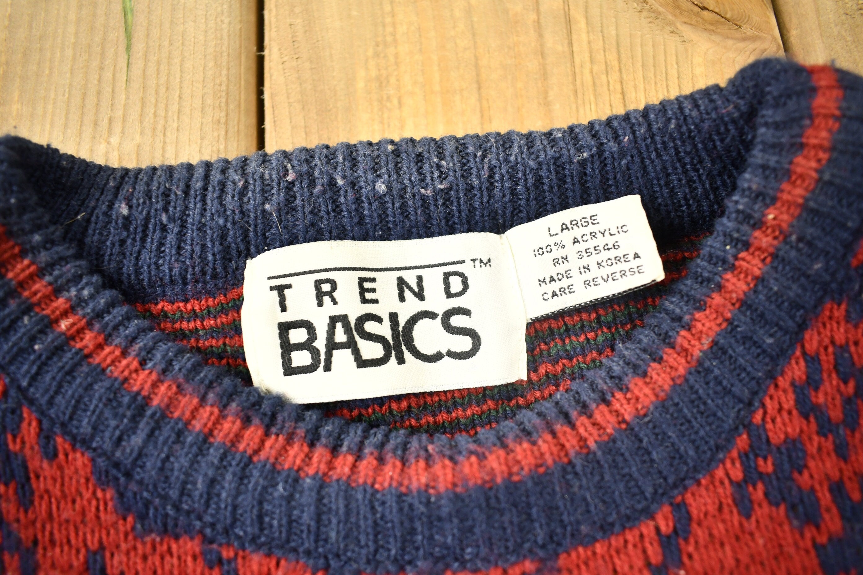 Vintage 1990s Trend Basics Knitted Geometric Crewneck Sweater  Vintage 90s Crewneck  All Over Pattern  Colorful  Abstract Pattern