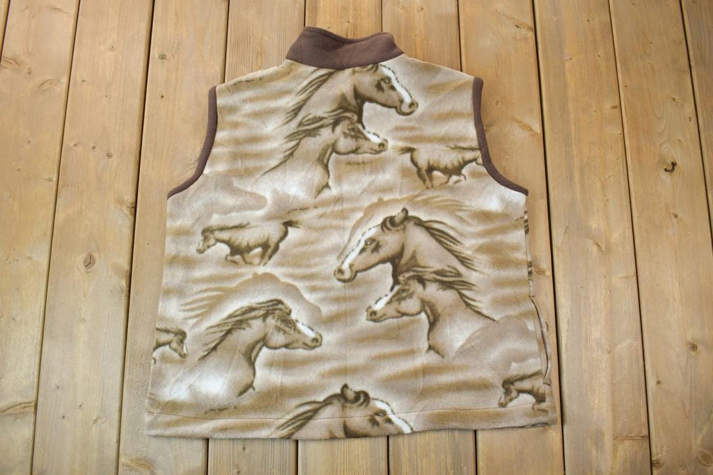 Vintage 1990s Created By Wanda Wild Horses All Over Print Fleece Sweater