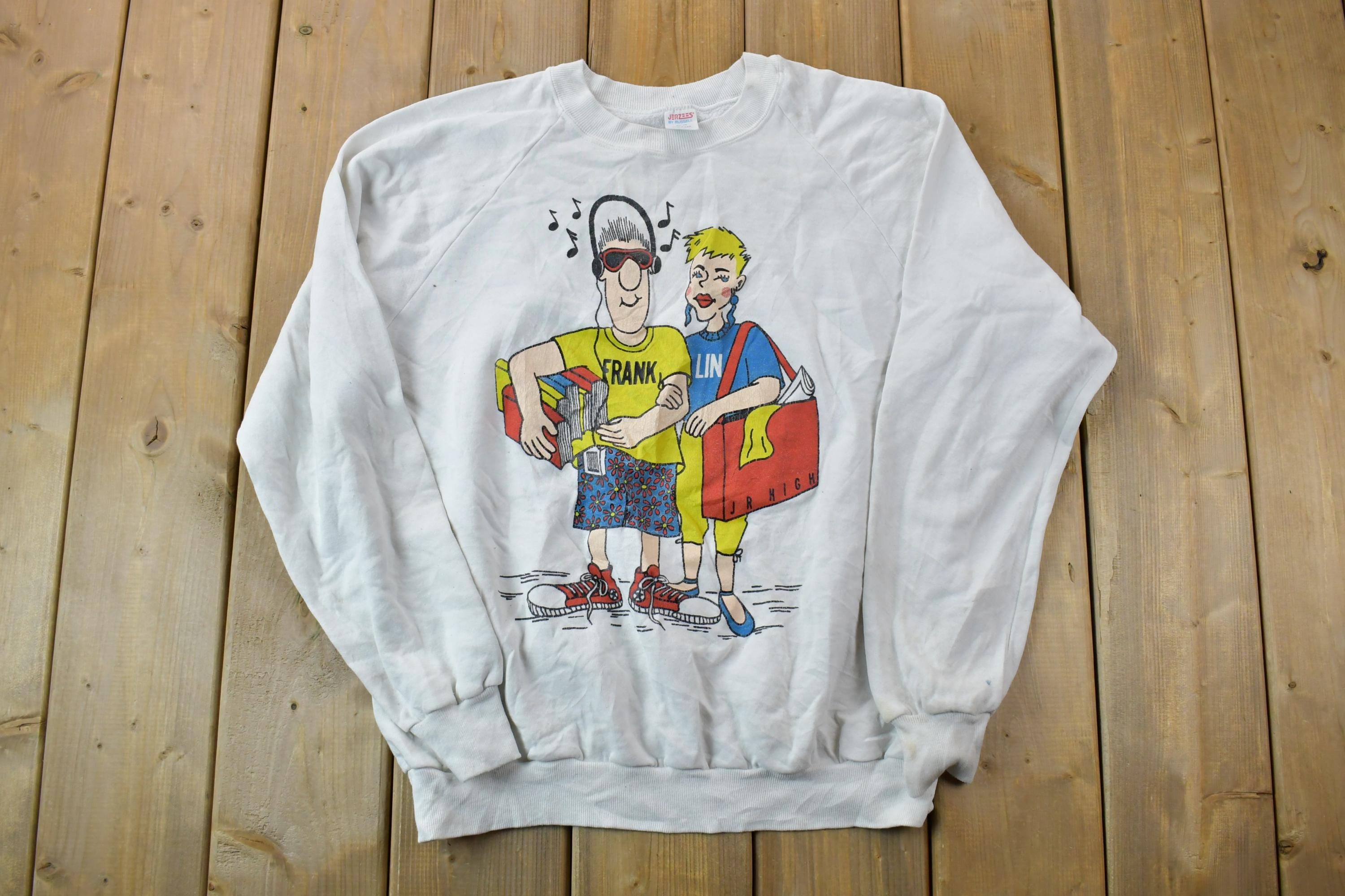 Vintage 1990s Frank Lin Cartoon Books Theme Crewneck Sweatshirt /