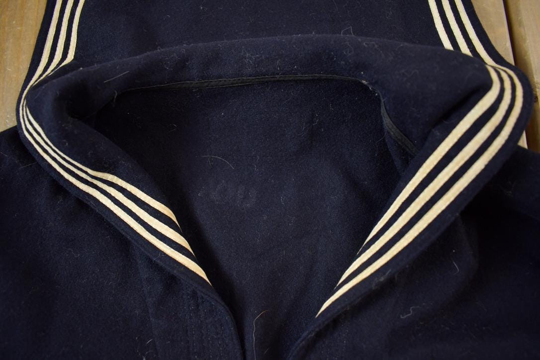 Vintage 1940s Navy Wool WW2 Pull Over Marine Unifrom Jacket