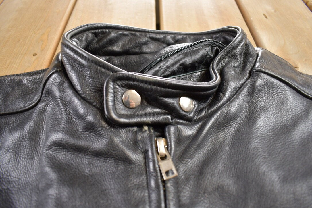 Vintage 1990s Cruiser By Sofari Cafe Racer Black Leather Jacket