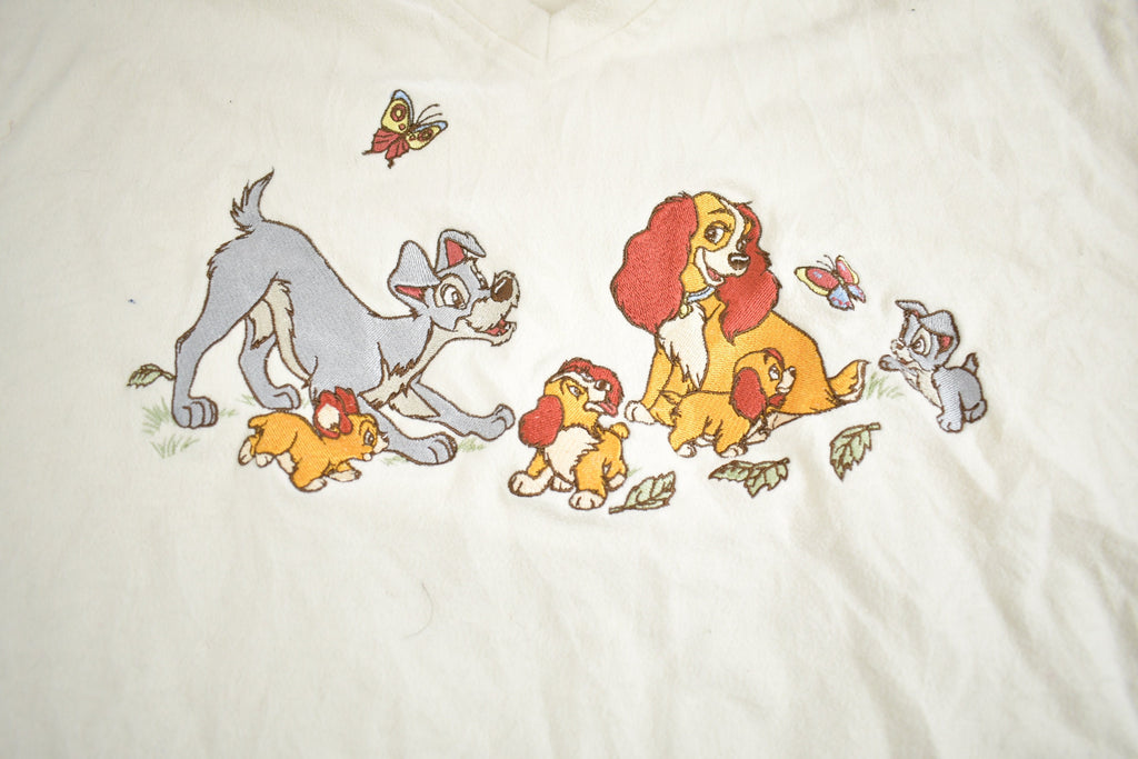 Vintage 1990s Disney Lady And The Tramp Fleece Embroidered Sweater