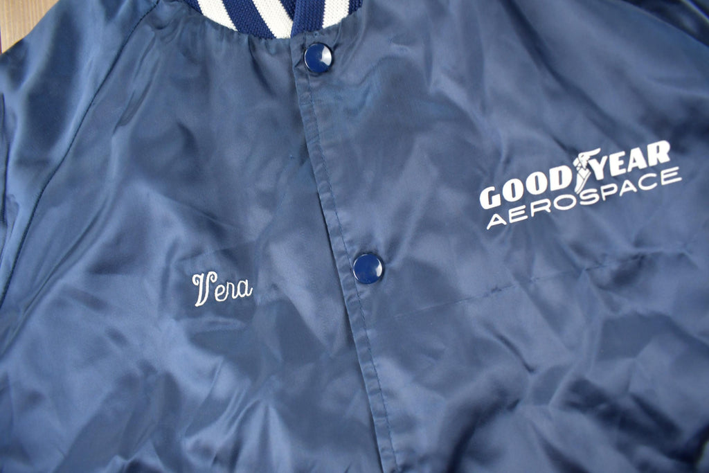 Vintage 1990s Goodyear Aero Space Snap Button Satin Jacket Made In USA