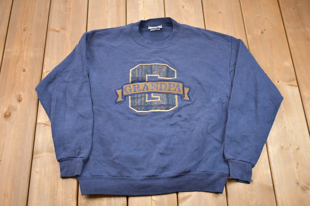 Vintage 1990s Lee Plaid Grandpa Embroidered Crewneck Sweatshirt