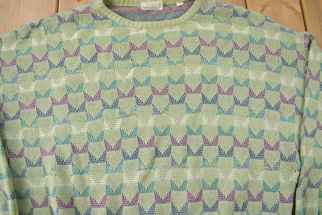 Vintage 1980s Harry Rosen Abstract Knit Crewneck Sweater Made In Italy