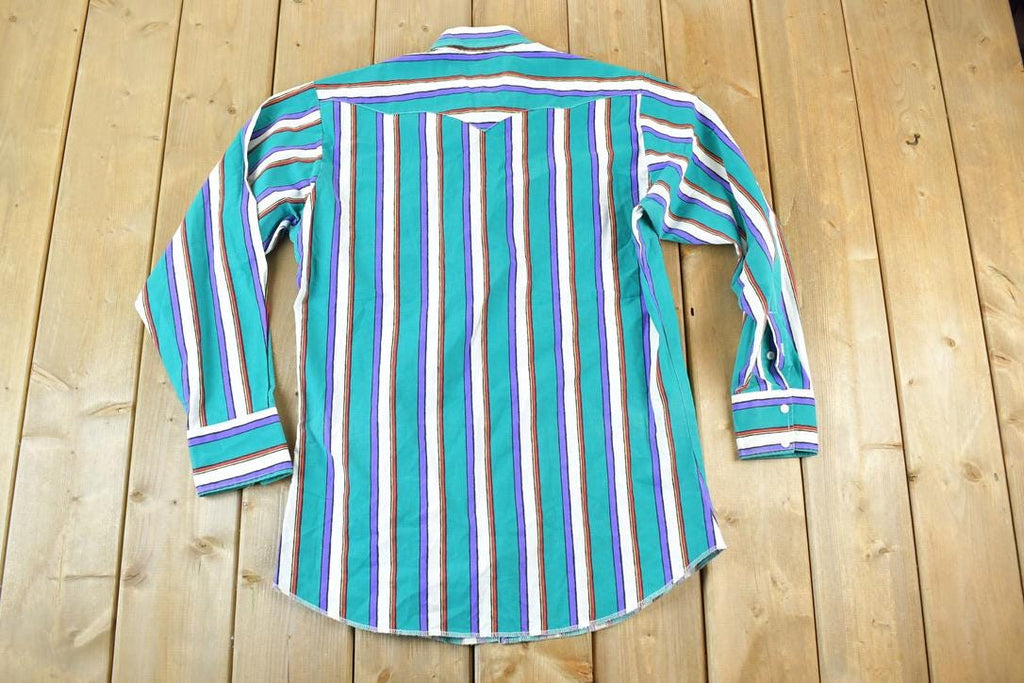 Vintage 1990s Panhandle Slim Striped Button Up Shirt / Vintage Flannel / Plaid Button Up / Cowboy Shirt / Preppy Button Up