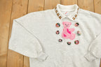 Vintage 1990s Cute Bear Graphic Collared Sweatshirt