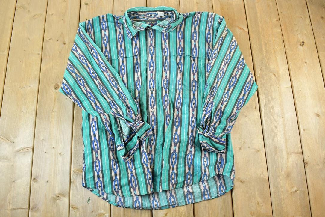 Vintage 1990s Revenge Abstract Button Up Shirt / Vintage Flannel / Plaid Button Up / Cowboy Shirt / Preppy Button Up