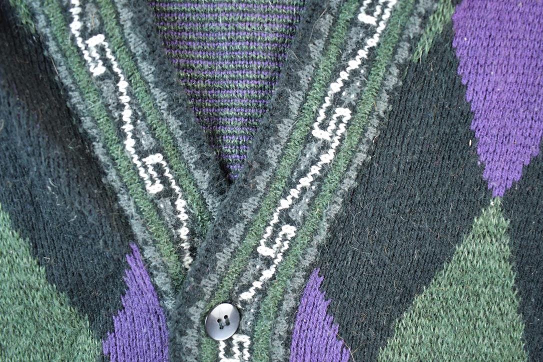 Vintage 1990s Bachrach Wool Blend Argyle Print Knit Cardigan Sweater Mens M /
