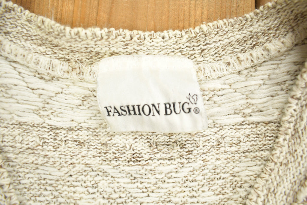 Vintage 1990s Beige Knitted Cardigan Sweater Metal Clasps