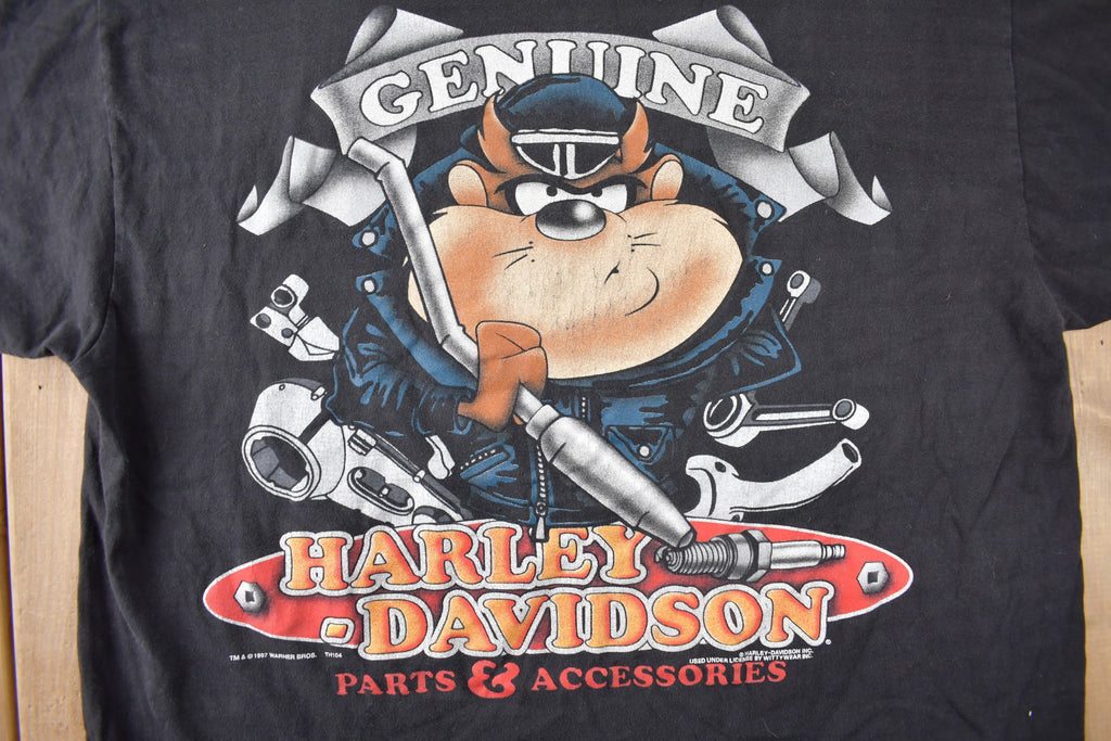 Vintage 1997 Harley Davidson Taz Devil Looney Tunes Graphic T-Shirt Size L