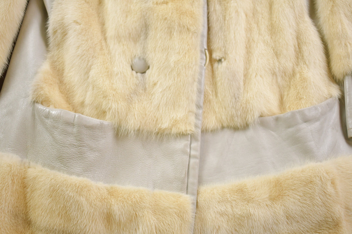 Vintage 1960s White Mink Fur Leather Panel Coat