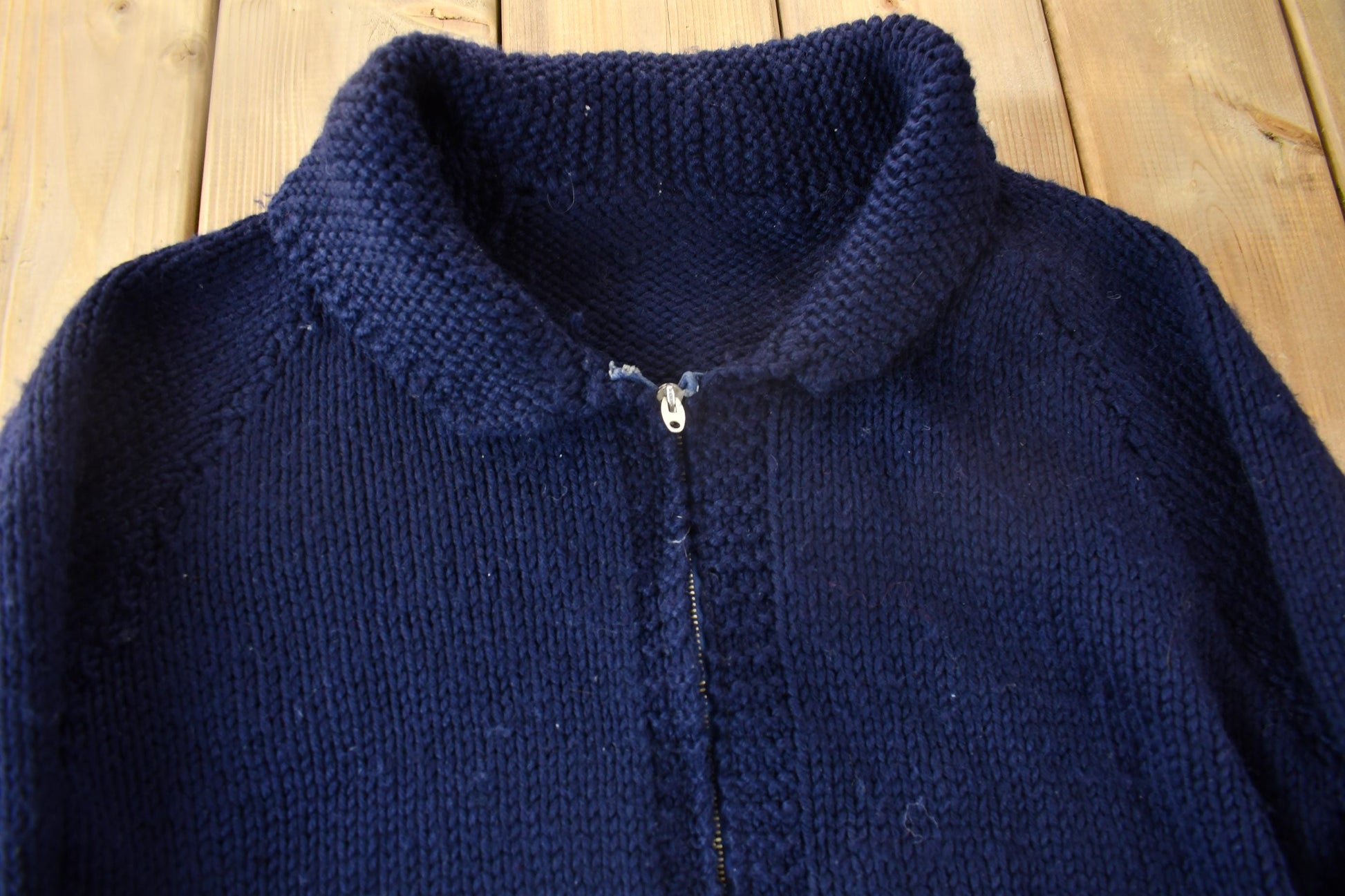 Vintage 1950s Hand-Knit Blank Navy Blue Cowichan Sweater