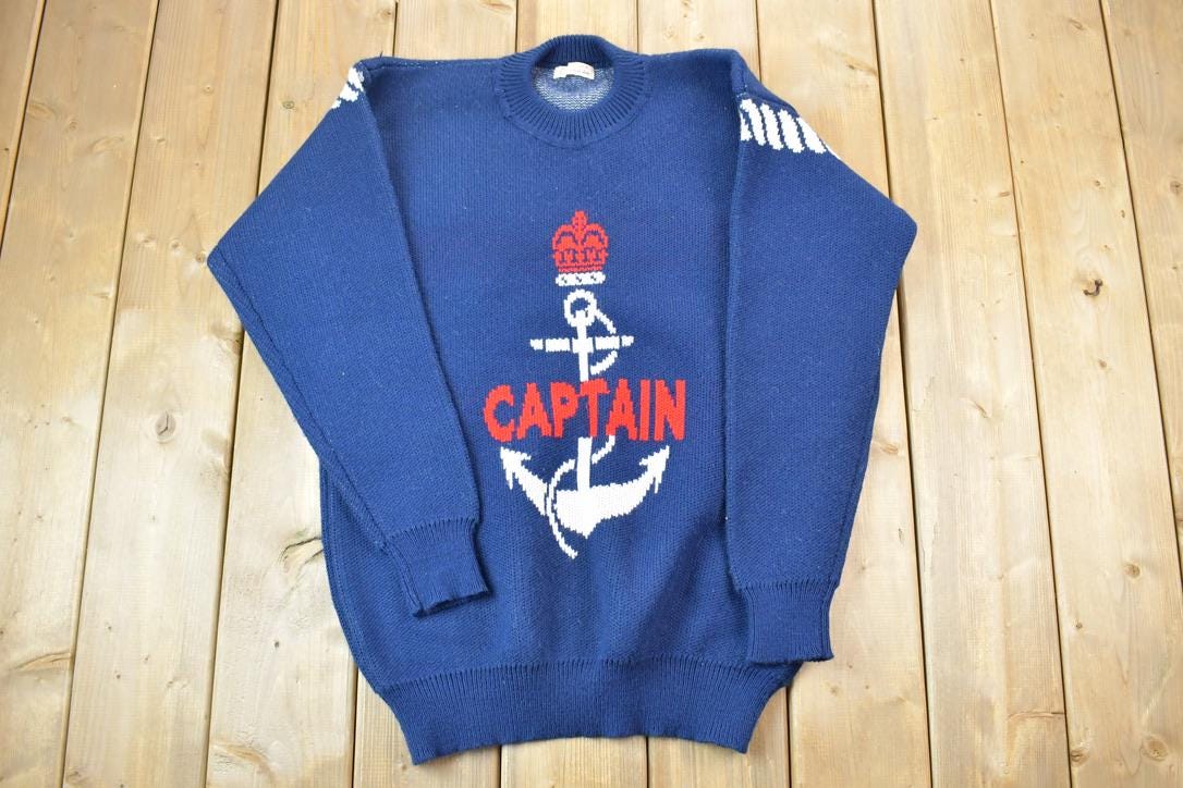 Vintage 1990s Stef Ganderton Captain Hand Knit Crewneck Sweater