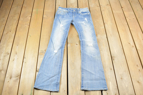Vintage Y2K Miss Me Bedazzled Low Rise Jeans Size 26x32 / Boot Cut Jeans / Y2K Style / Embroidered Jeans / 2000s / Contrast Stitching