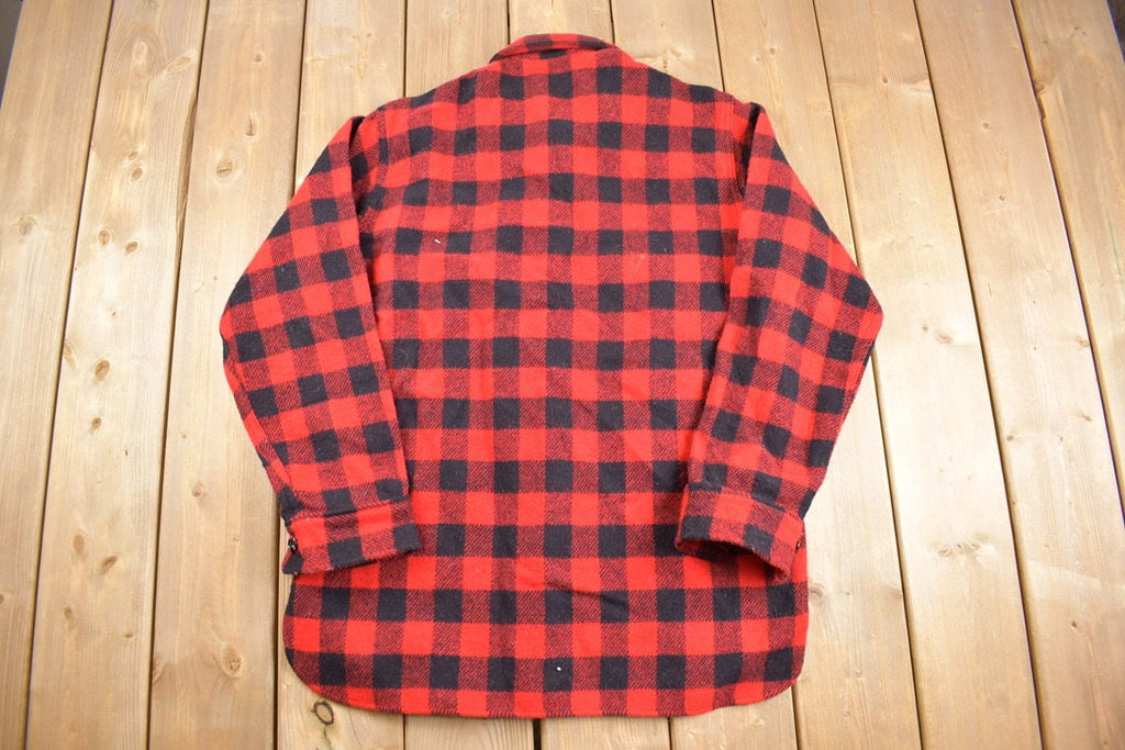 Vintage 1980s Lands End Buffalo Plaid Wool Button Up Shirt