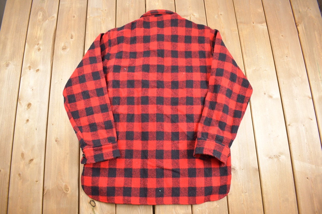 Vintage 1980s Lands End Buffalo Plaid Wool Button Up Shirt