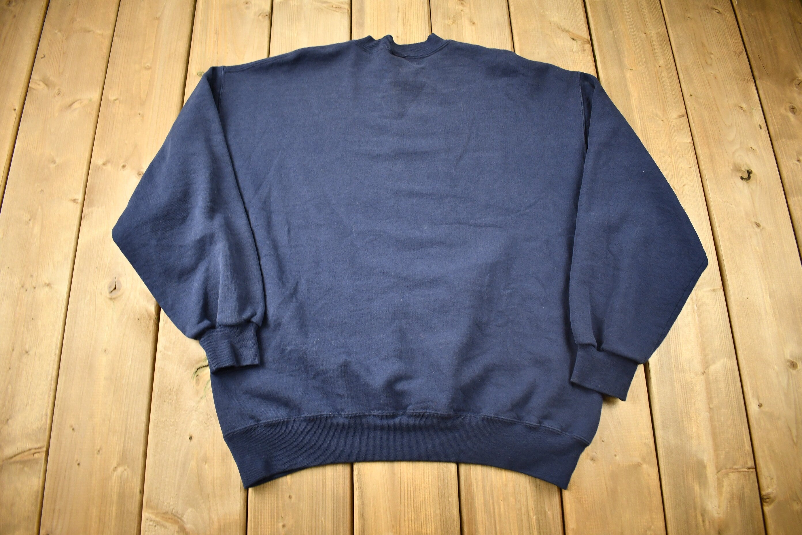 Vintage 1990s Russell Athletics Navy Blue Blank Crewneck Sweatshirt