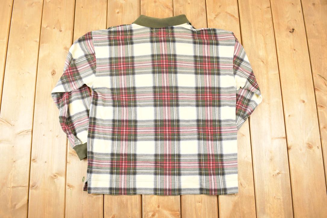 Vintage 1990s Tommy Hilfiger Plaid Quarter Button Shirt Men's L  Preppy Button Up  90's Dress Shirt