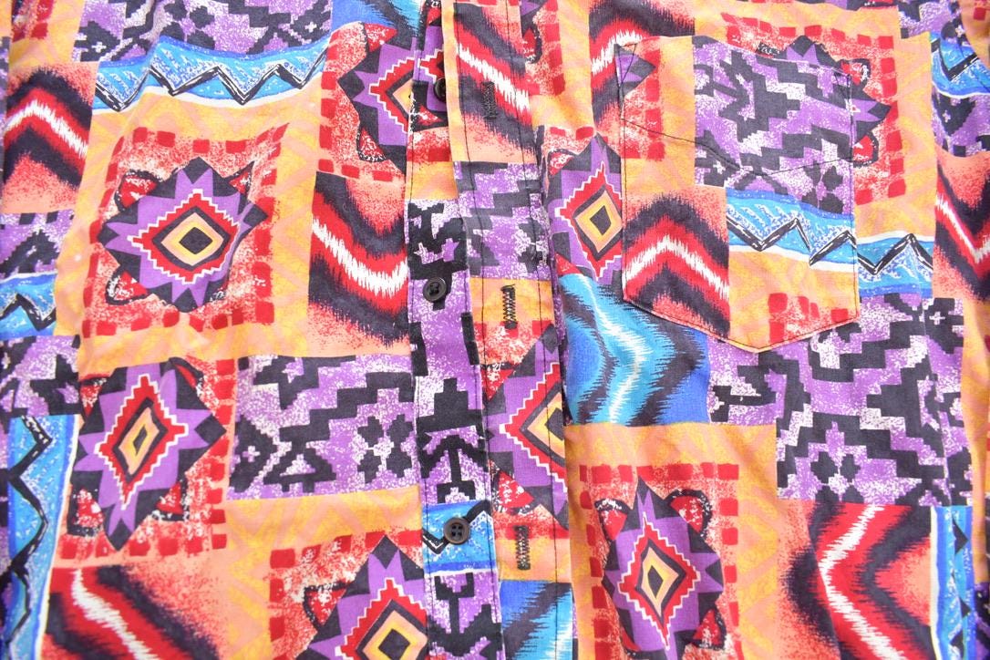 Vintage 1980s Ruddock Bros Abstract Pattern Button Up Shirt Made In USA