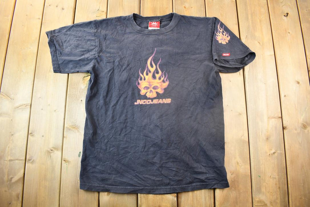 Vintage 1990s JNCO Jeans Skull Flame Graphic T Shirt