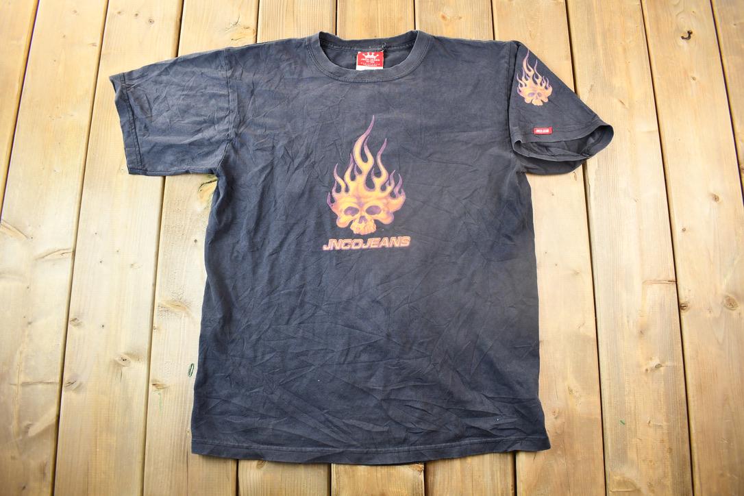 Vintage 1990s JNCO Jeans Skull Flame Graphic T Shirt