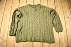 Vintage 1990s Paul James 100% Wool 3D Cable Knit V-Neck Sweater