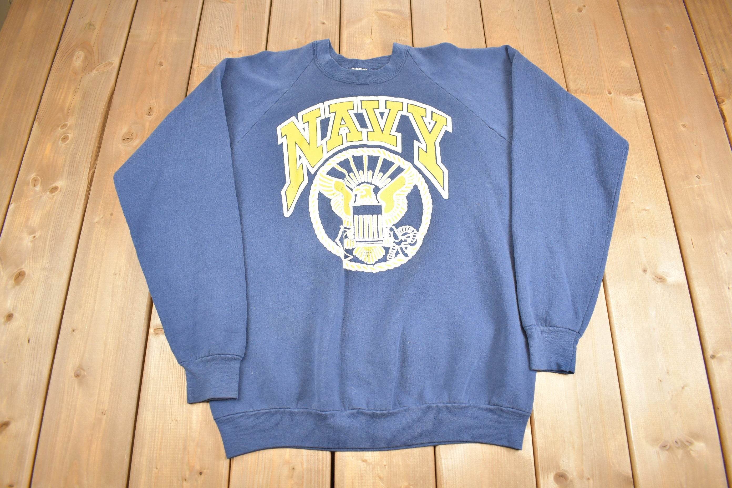 Vintage 1980s Navy Graphic Raglan Sweatshirt