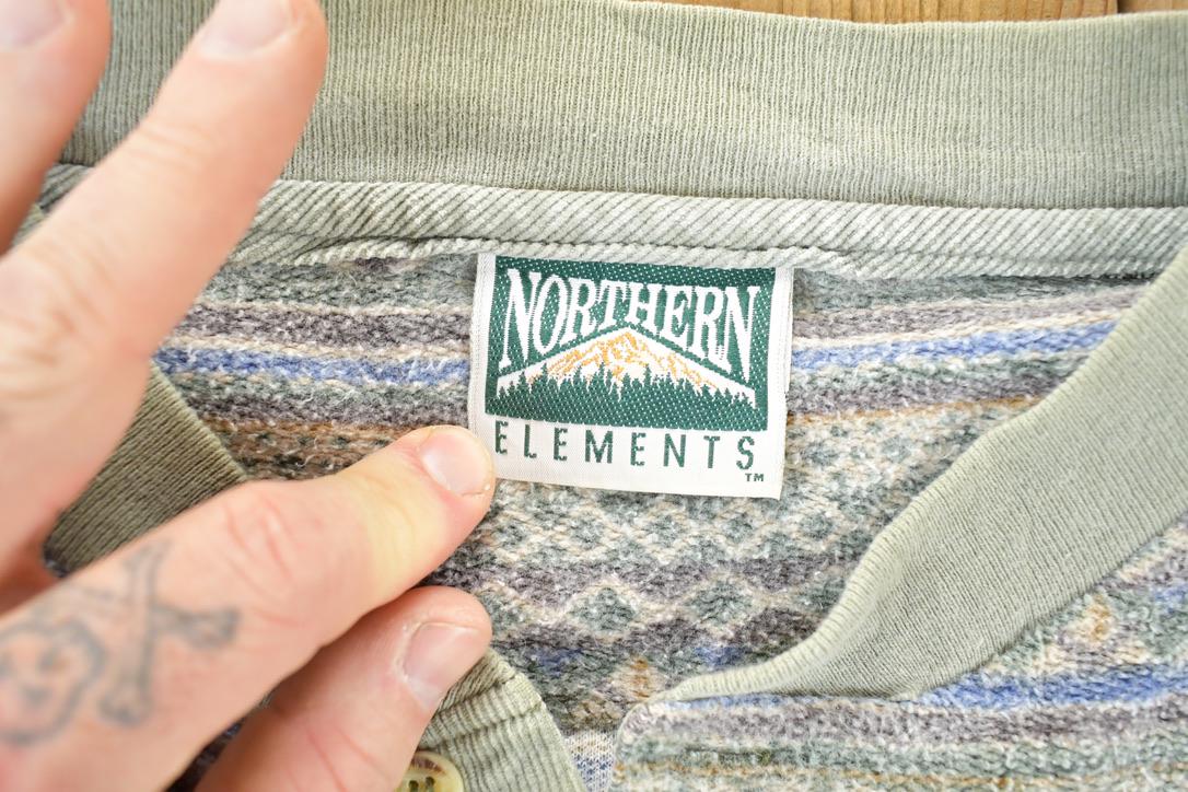Vintage 1990s Northern Elements Quarter Button Nature Crewneck Sweatshirt