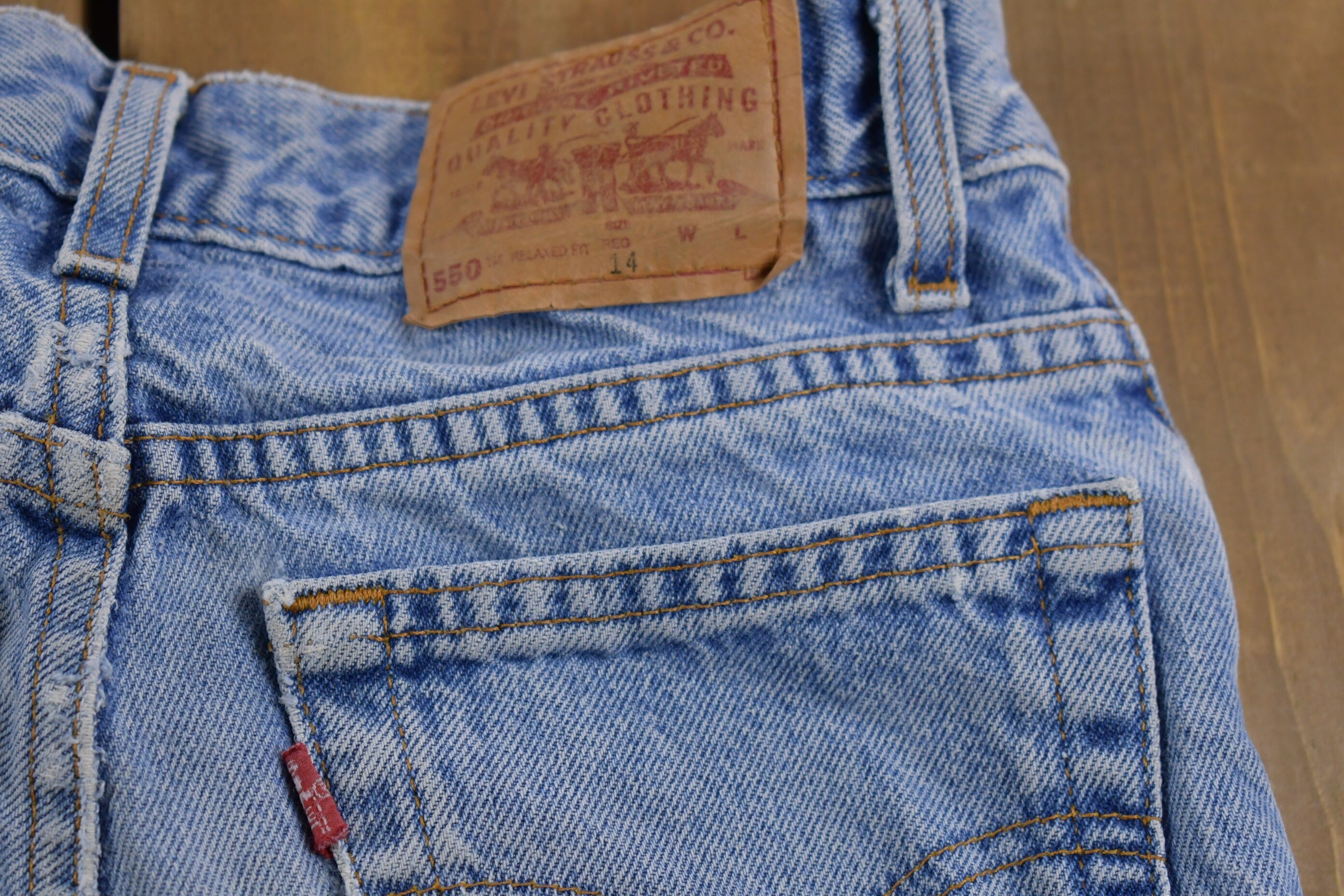 Vintage 1990s Levi's 550 Red Tab Patchwork Repaired Jeans Size 26 x 26