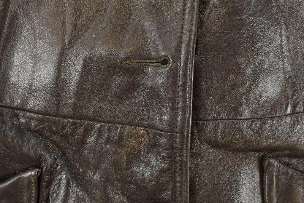 Vintage 1970s Trojan Leather Fur Collar Trench Coat Women's S