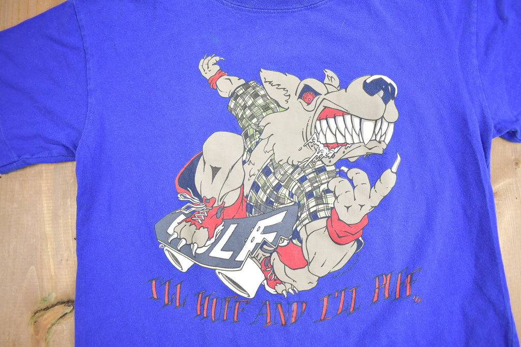 Vintage 1990s Skateboarding Wolf Graphic T Shirt