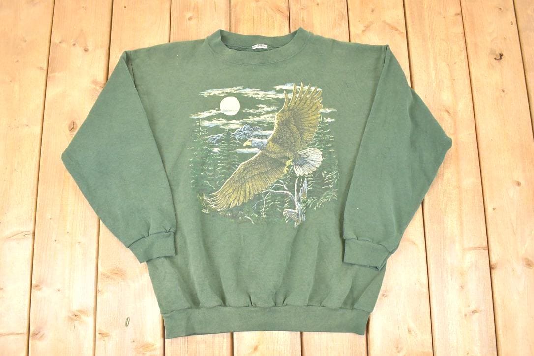 Vintage 1990s American Eagle Wilderness Graphic Print Crewneck Sweatshirt Men's L