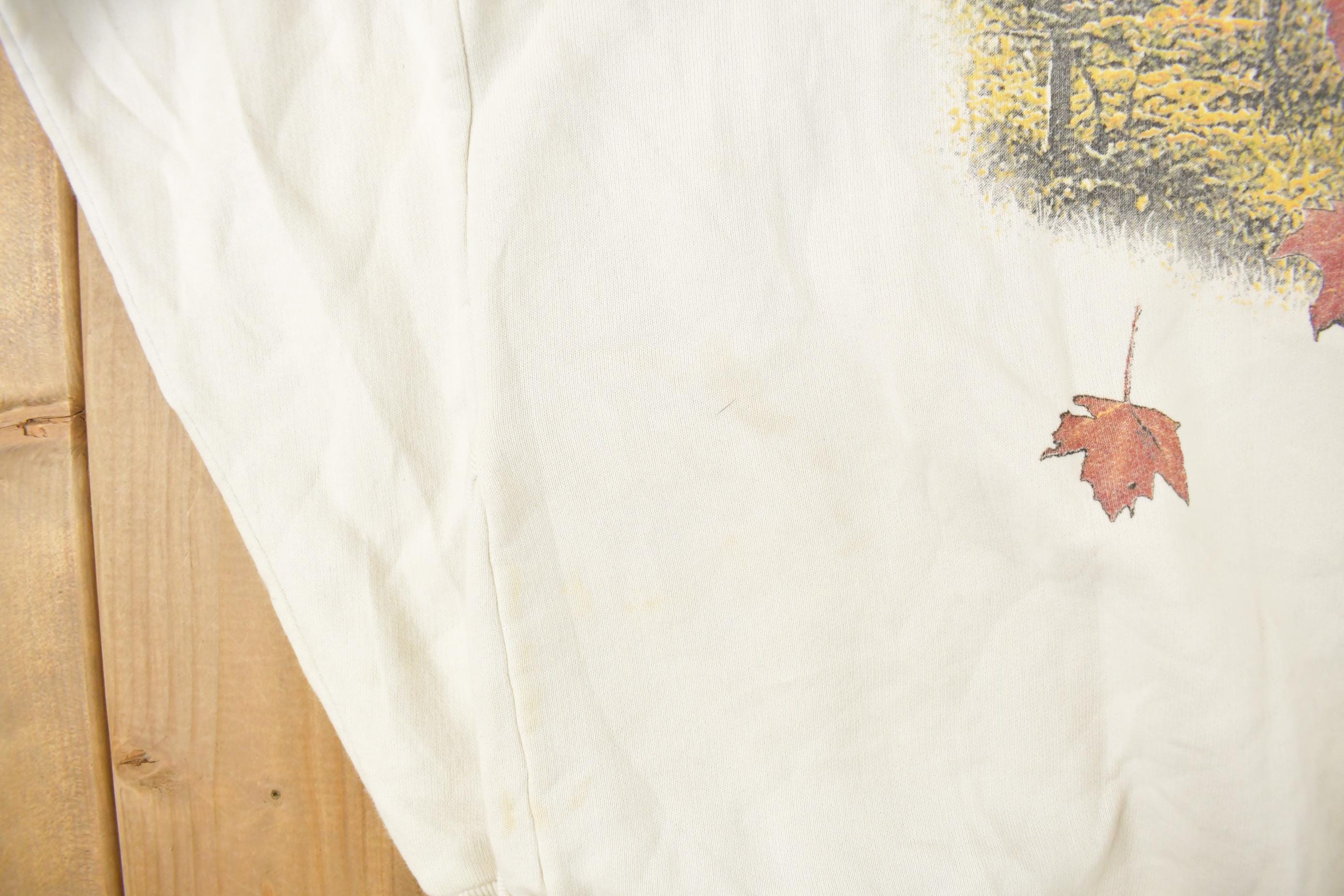 Vintage 1990s Art Unlimited Autumn Leaves All Over Print Landscape Henley Sweatshirt Men's XL