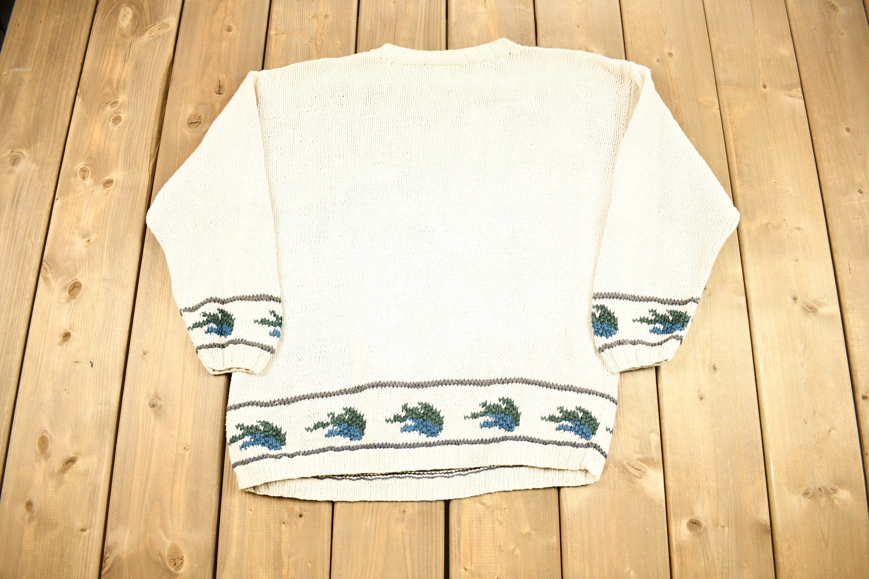 Vintage 1990s Hand Knitted All Over Graphic Crewneck Sweater