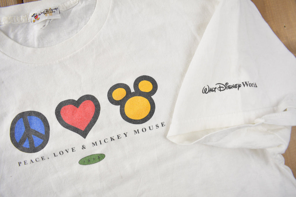 Vintage 1990s Disney Peace Love And Mickey Mouse Graphic T-Shirt Made In USA Size Xl