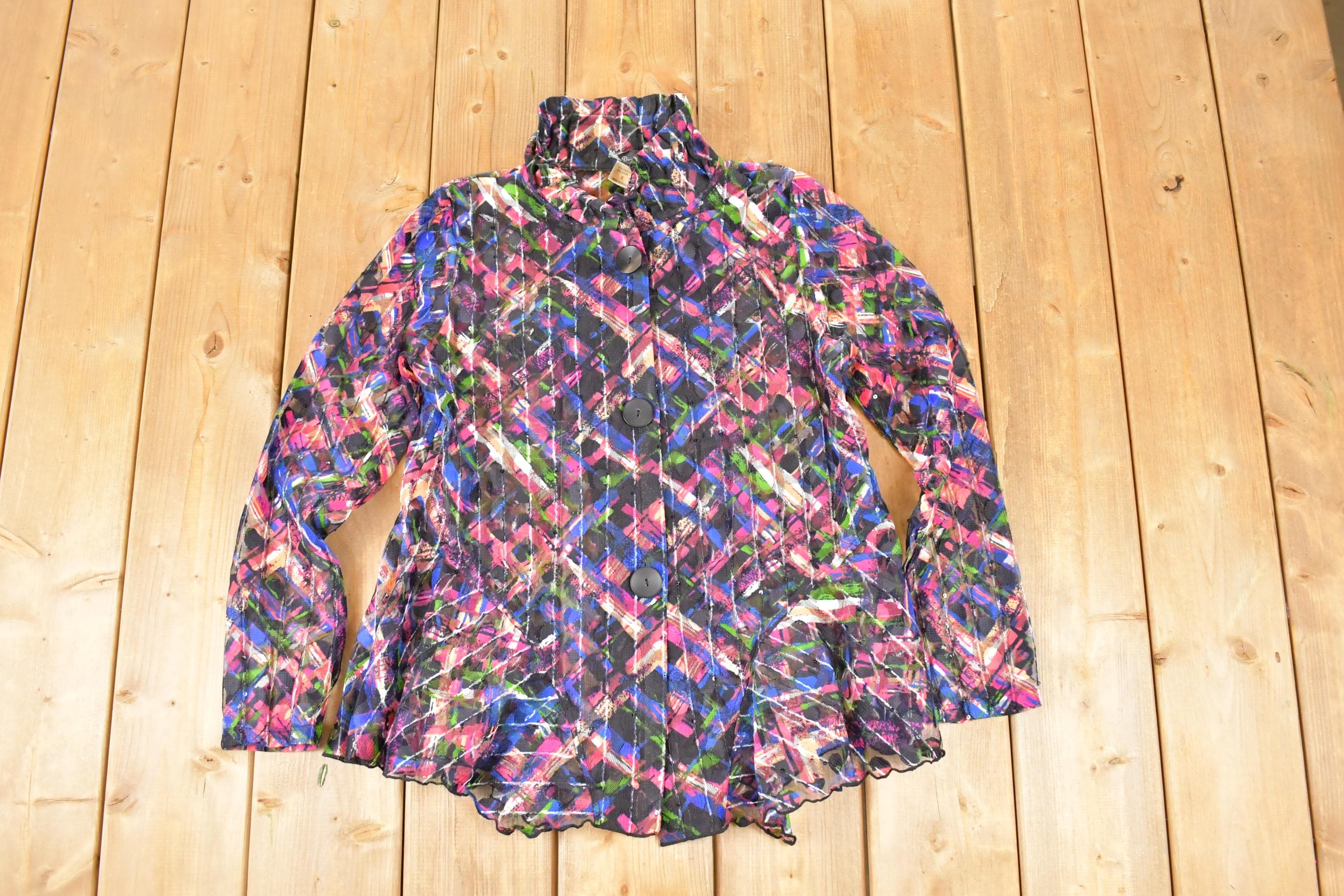Vintage 1990s Floral Button Up Wire collar Blouse Shirt Womens S