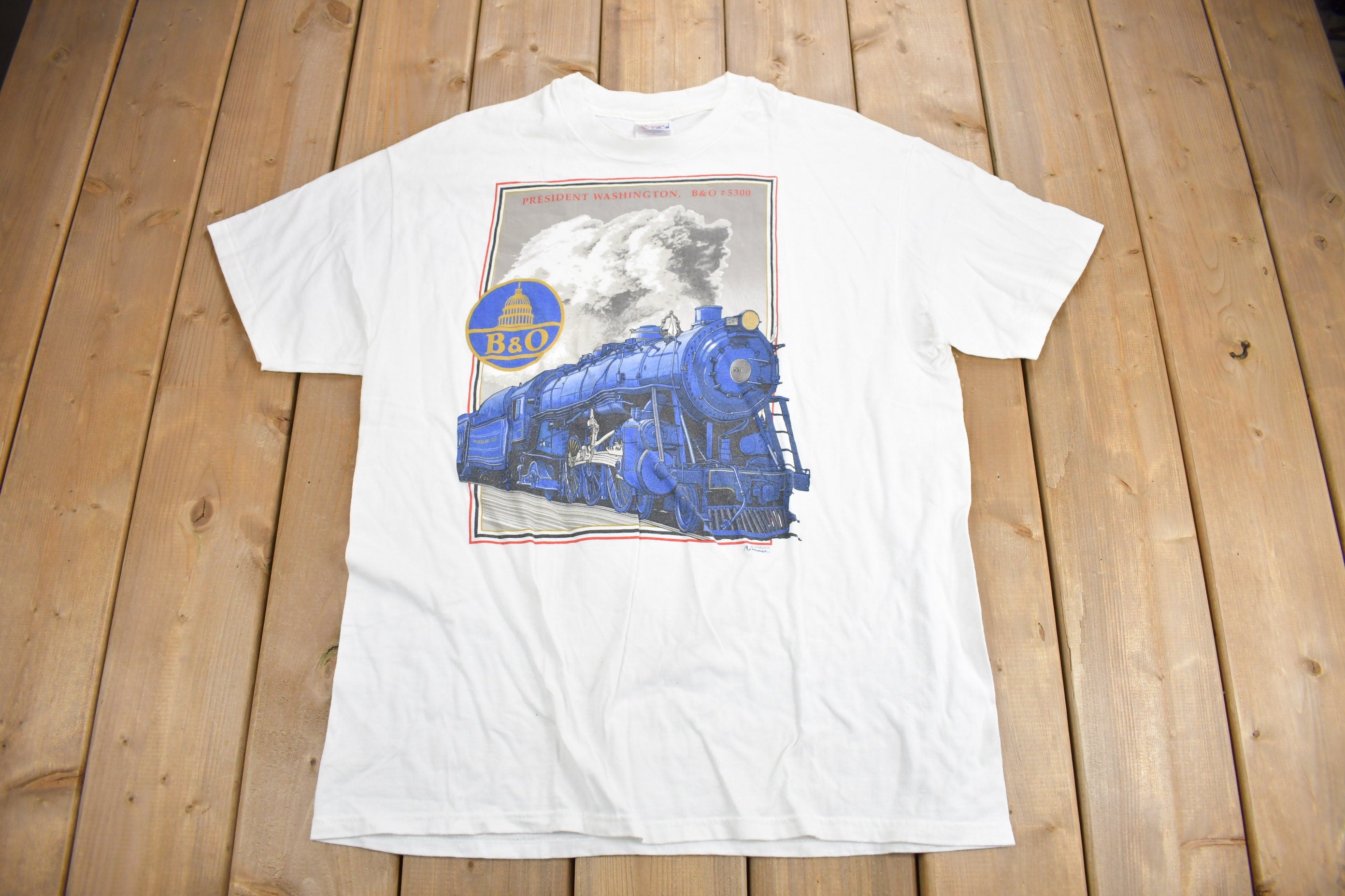 Vintage 1990s President Washington Train Graphic T Shirt