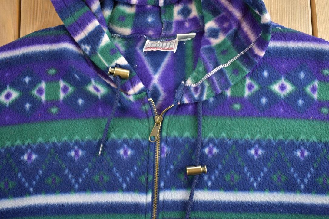 Vintage 1990s True American Classic Fleece Hooded Quarter Zip Sweater