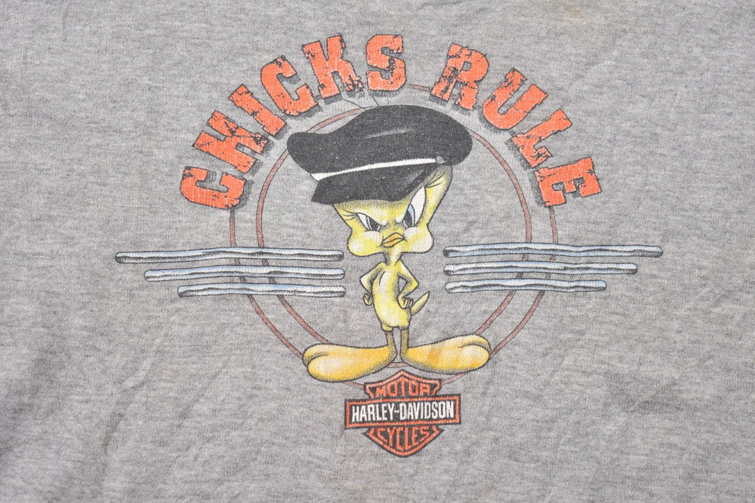 Vintage 1990s Harley Davidson Tweety Bird Looney Tunes Womens Graphic T-Shirt
