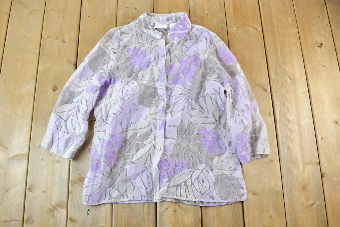 Vintage 1990s Alfred Dunner Floral See Through Button Up Shirt