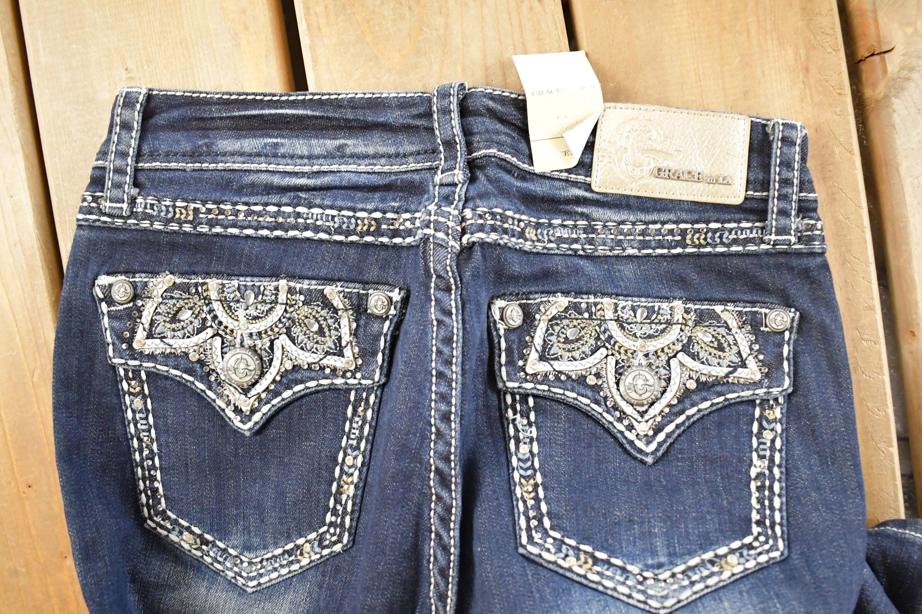 Vintage Deadstock Y2K Grace LA Bedazzled Low Rise Jeans Women's Size 27 x 32