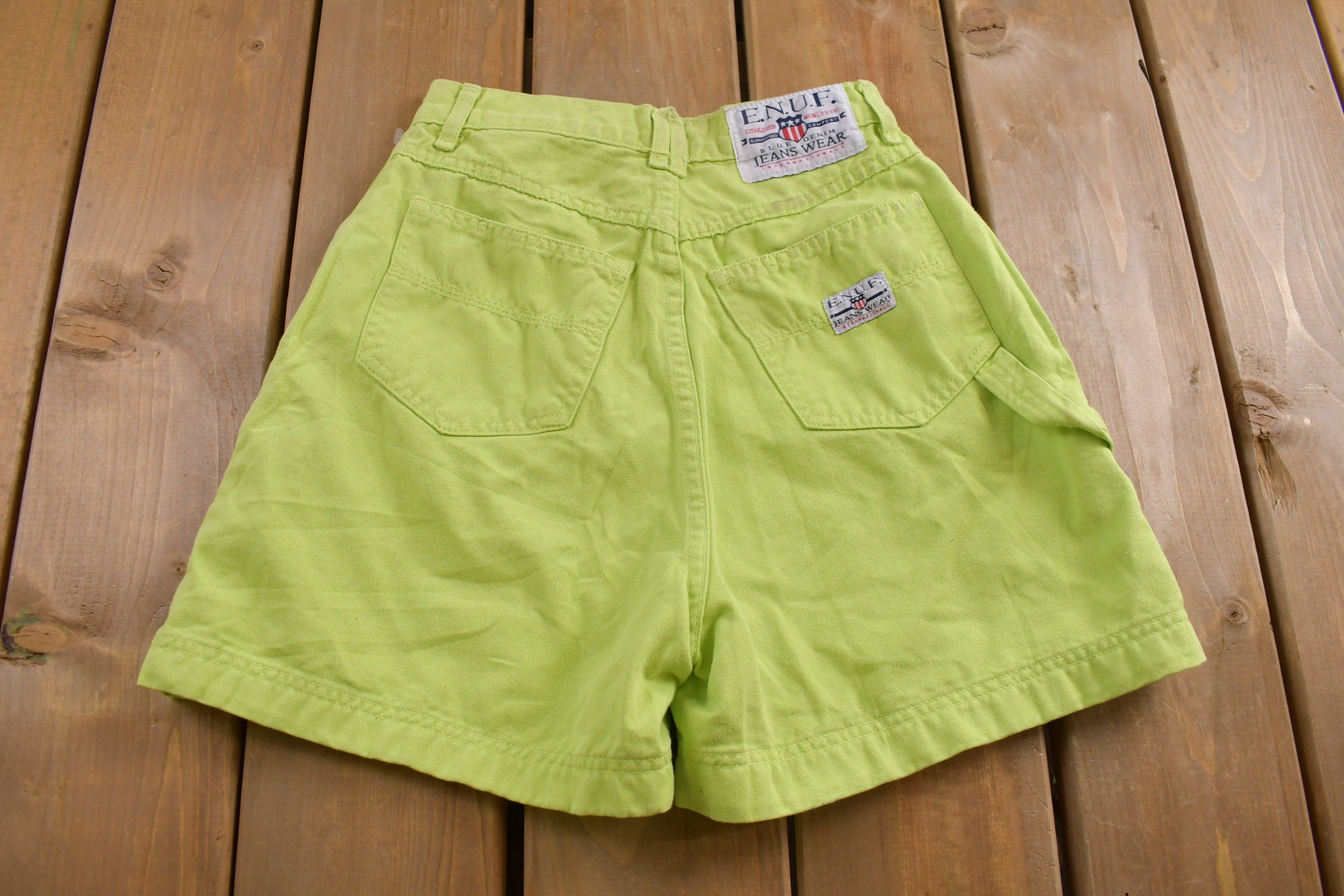 Vintage 1990s E.N.U.F Lime Green Jean Shorts 23 x 4