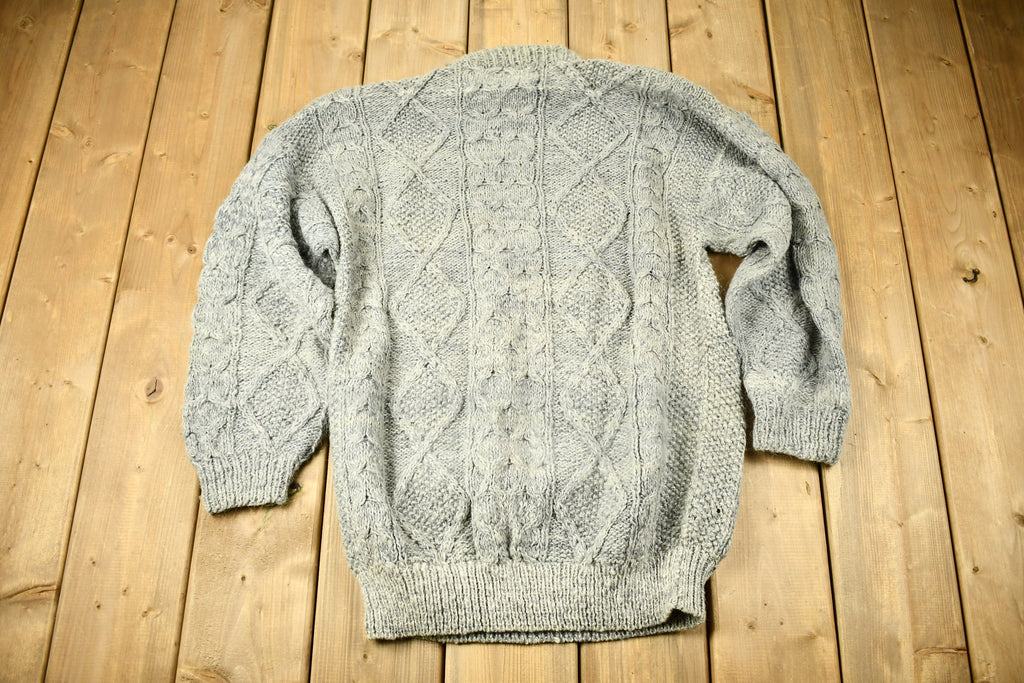 Vintage 1990s Hand Made Wool 3D Cable Knit Crewneck Sweater