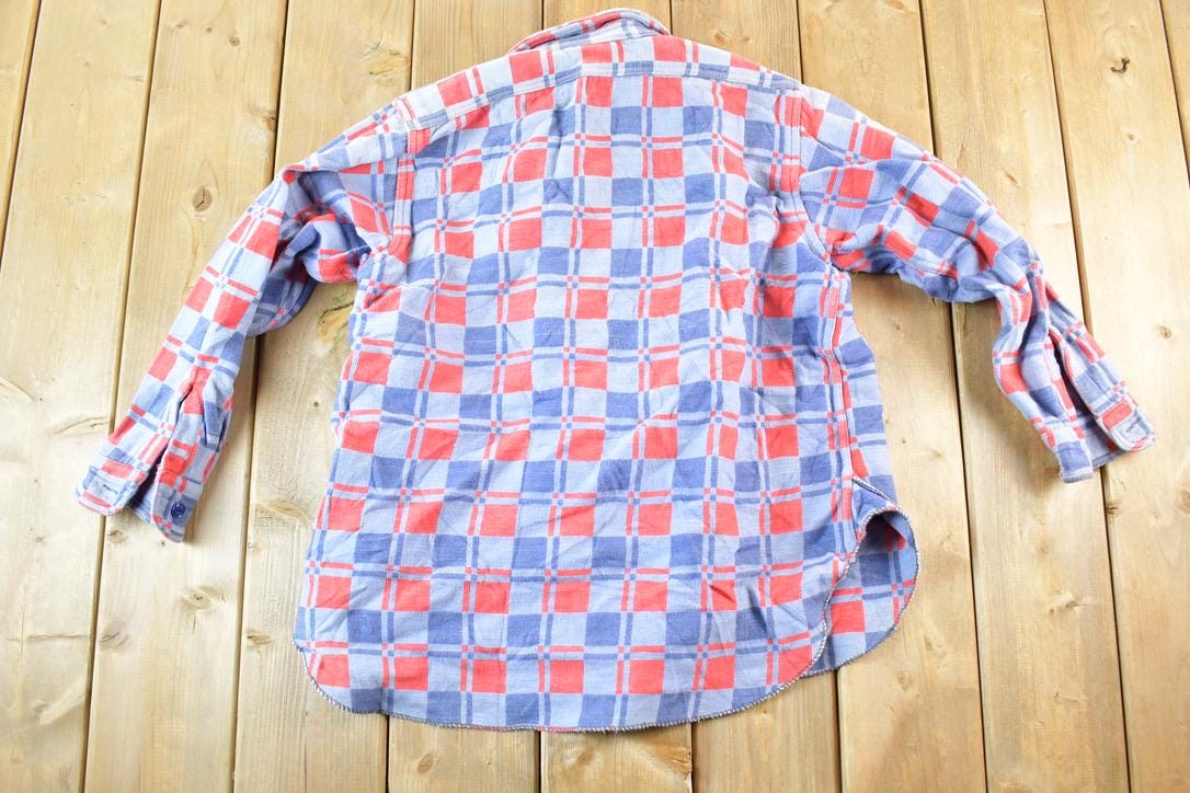 Vintage 1970s Plaid Button Up Shirt Mens L
