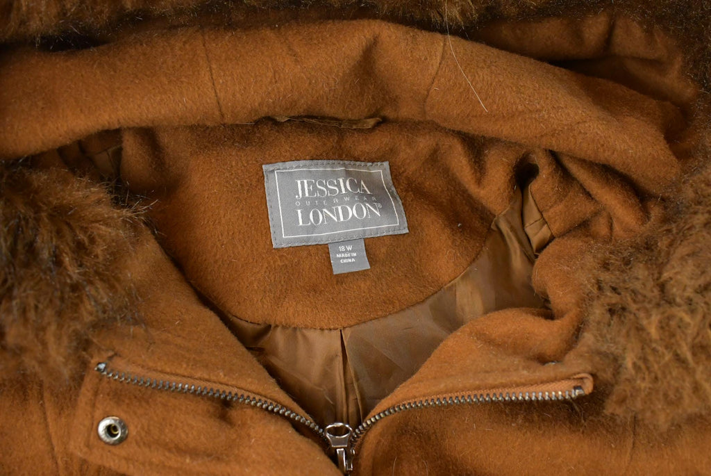 Vintage 1990s Jessica London Wool Trench Coat Women's 18W / Lined / Removable Hood / Long Coat / Vintage Jacket / Streetwear