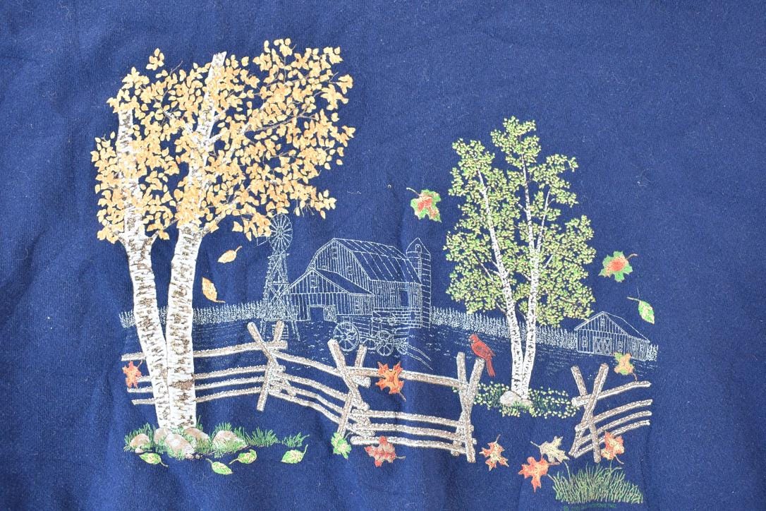 Vintage 1990s Endless Designs Outdoorsman Farm Theme Crewneck Sweatshirt