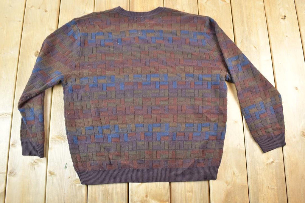 Vintage 1990s Van Heusen Knit Abstract Pattern Crewneck Sweater Mens L