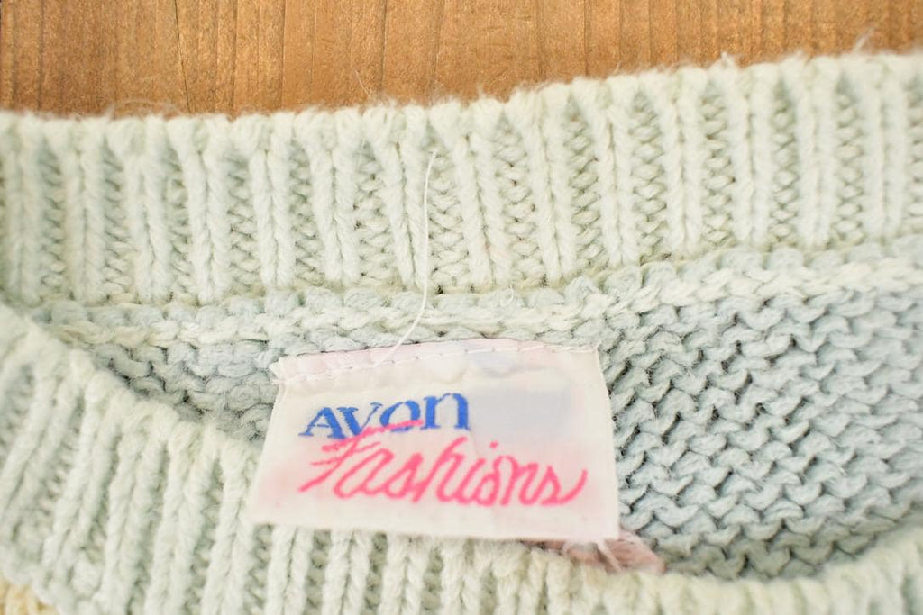 Vintage 1970s Avon Fashions Abstract Loose Knit Crewneck Sweater Womens L