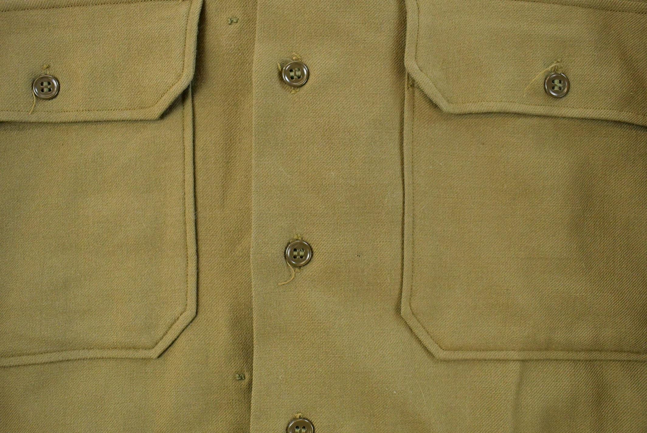 Vintage 1940s WW2 Military Air Force Wool Button Up Infantry Field Shirt Men's S /